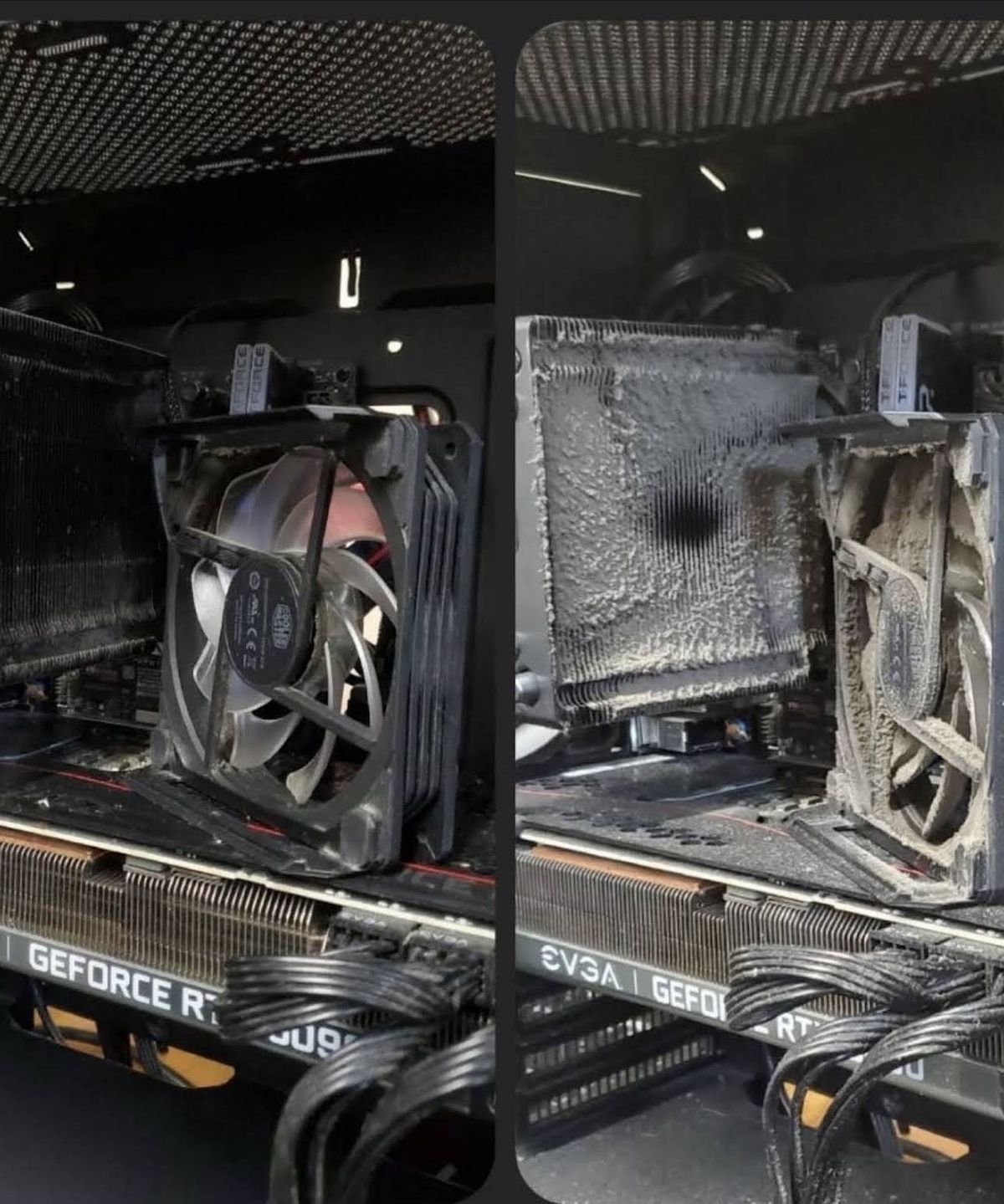 Desktop graphics card cooling before and after cleaning